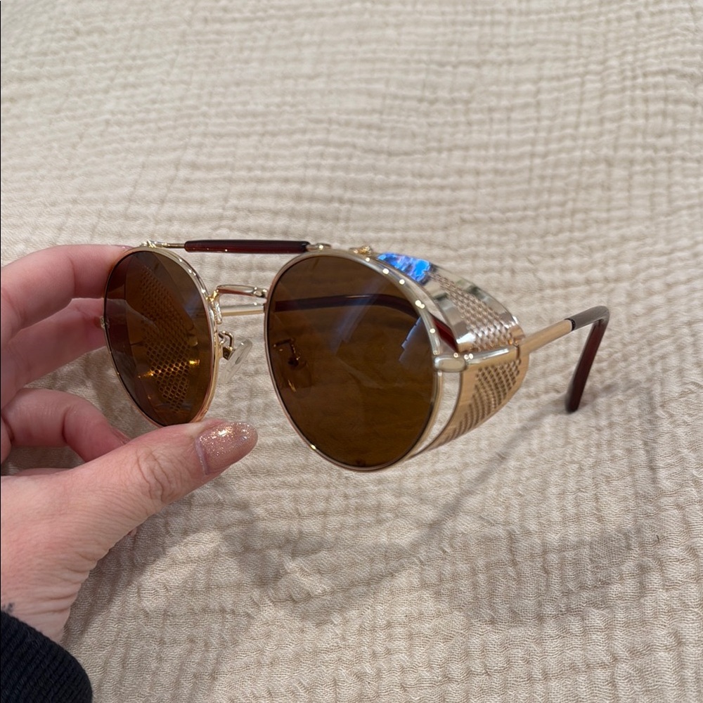 NEW Round Gold Sunglasses with Brown Lenses